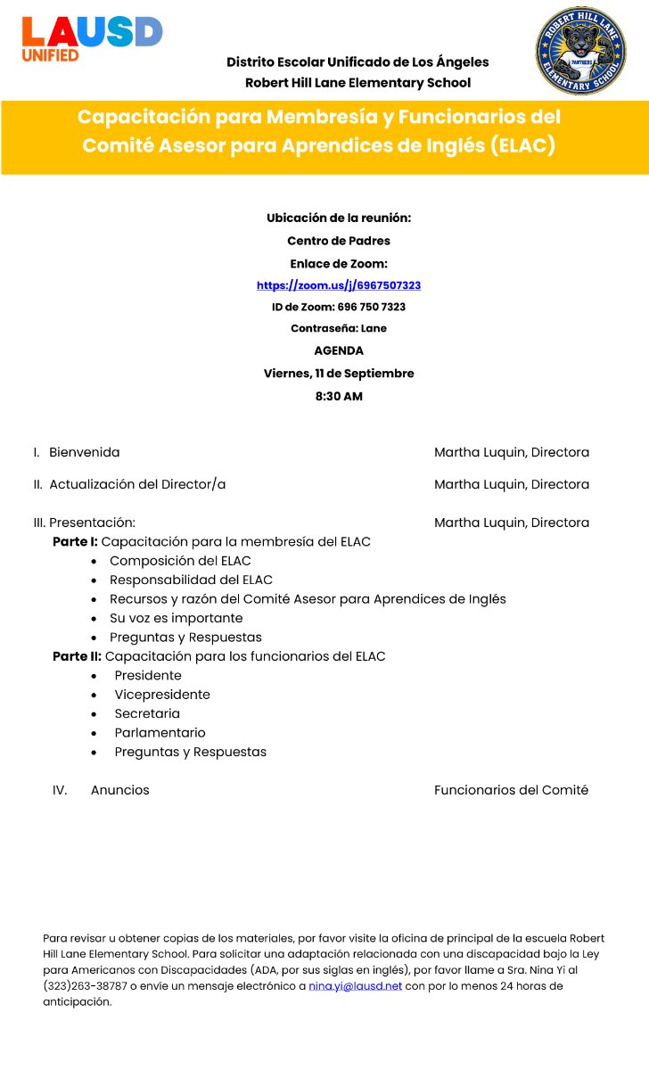 ELAC Meeting #1 Agenda